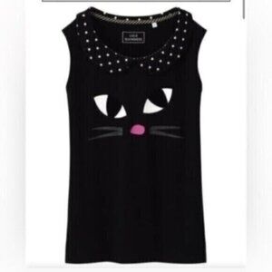 Retro Mod Cat Black Collared Sleevless Top Pinup Grunge Polka Dot Boho